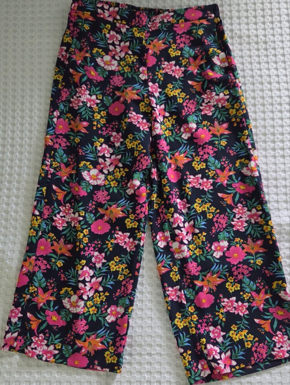 J. Crew Black Floral Wide-Leg Cropped Pants